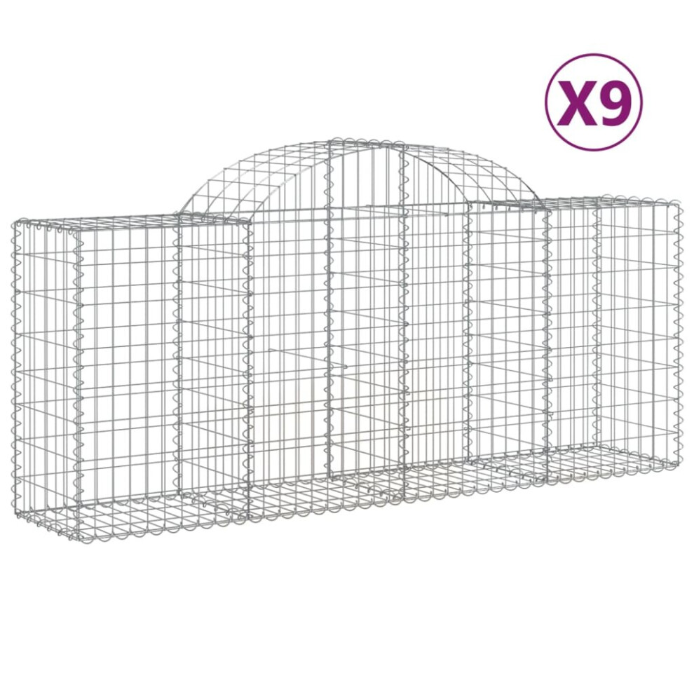 Vidaxl (200 X 50 X 80/100 Cm/ 9 Pcs) Arched Gabion Basket Stone Basket Gabion Retaining Wall Galvanised Iron