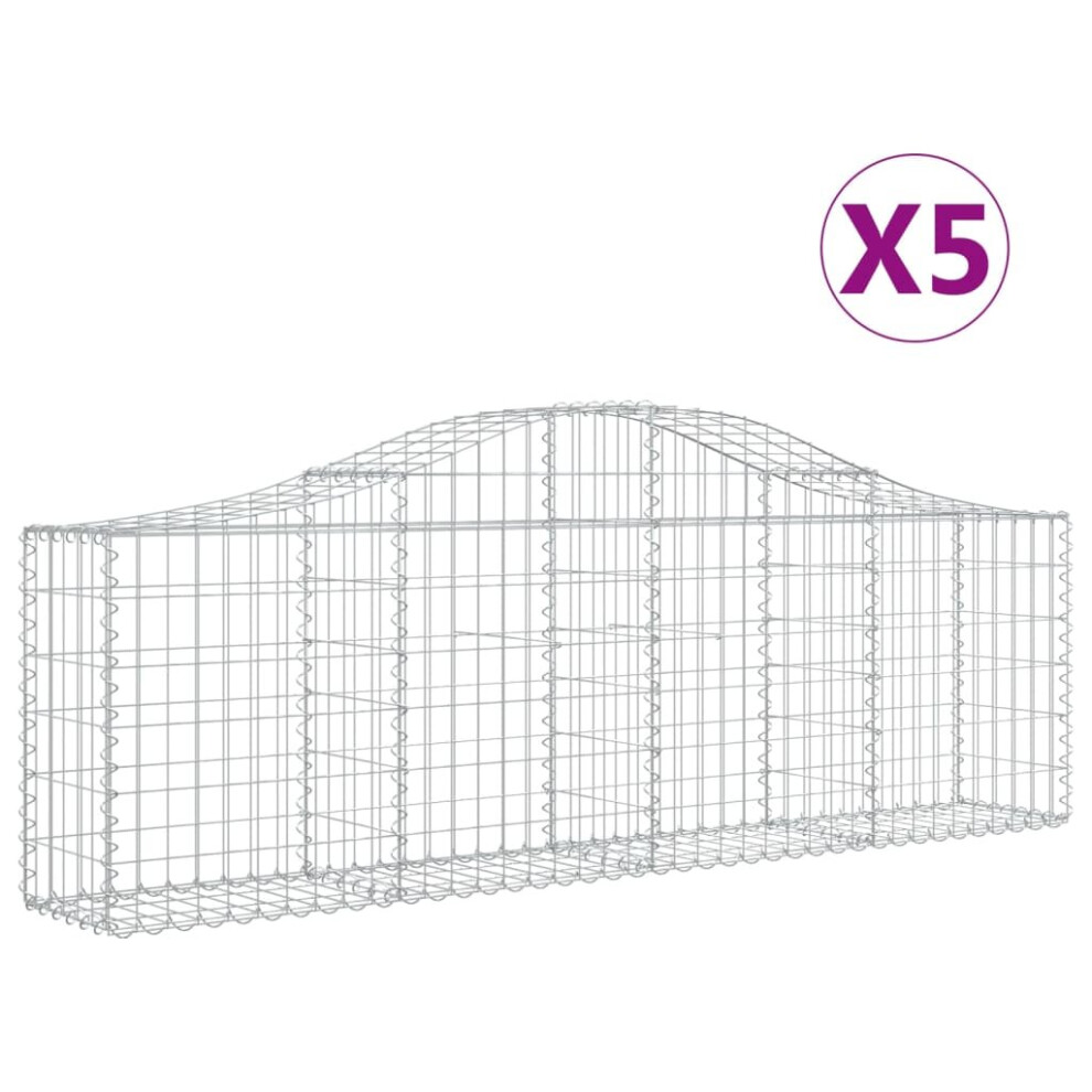 Vidaxl (200 X 30 X 60/80 Cm/ 5 Pcs) Arched Gabion Basket Stone Basket Gabion Retaining Wall Galvanised Iron