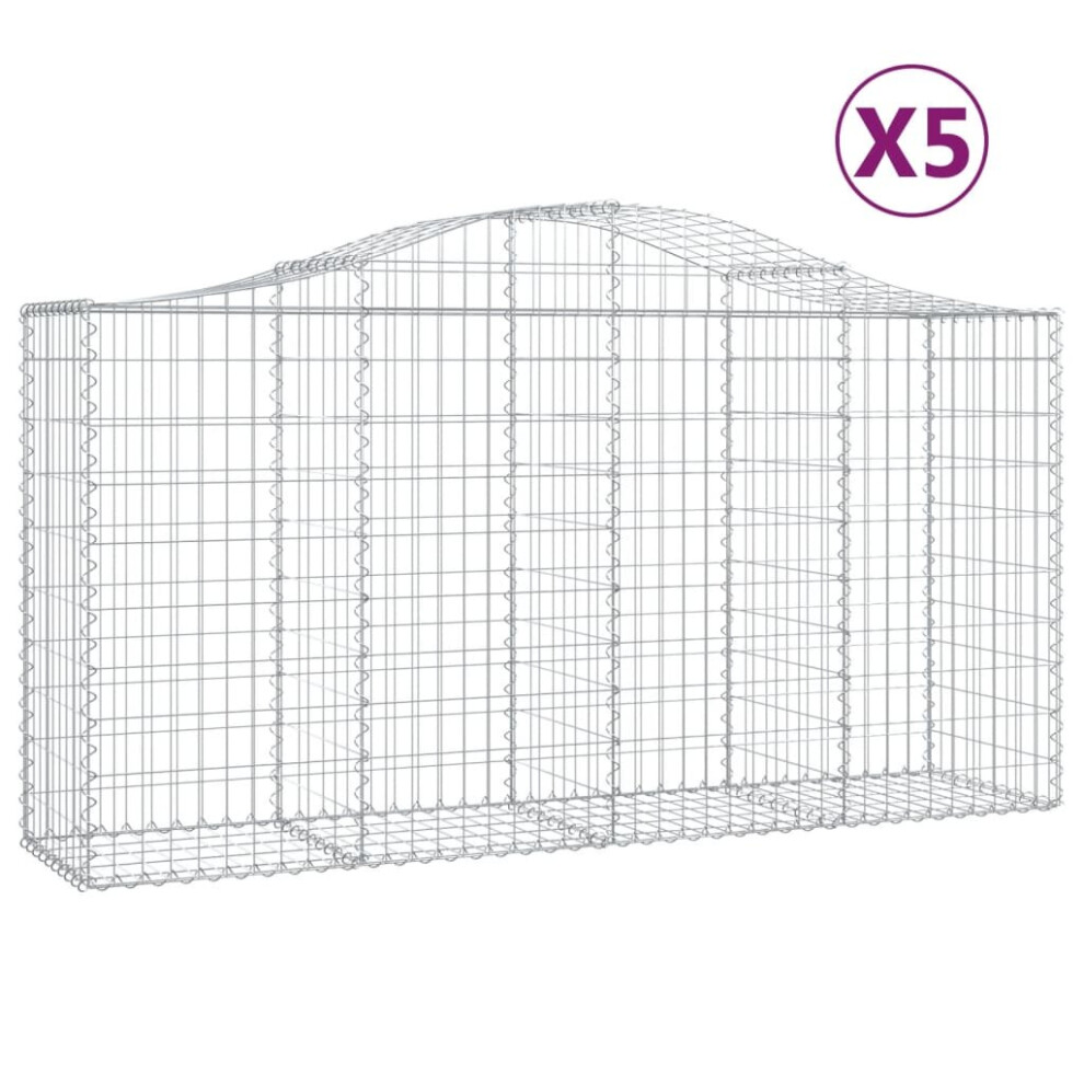 Vidaxl (200 X 50 X 100/120 Cm/ 5 Pcs) Arched Gabion Basket Stone Basket Gabion Retaining Wall Galvanised Iron