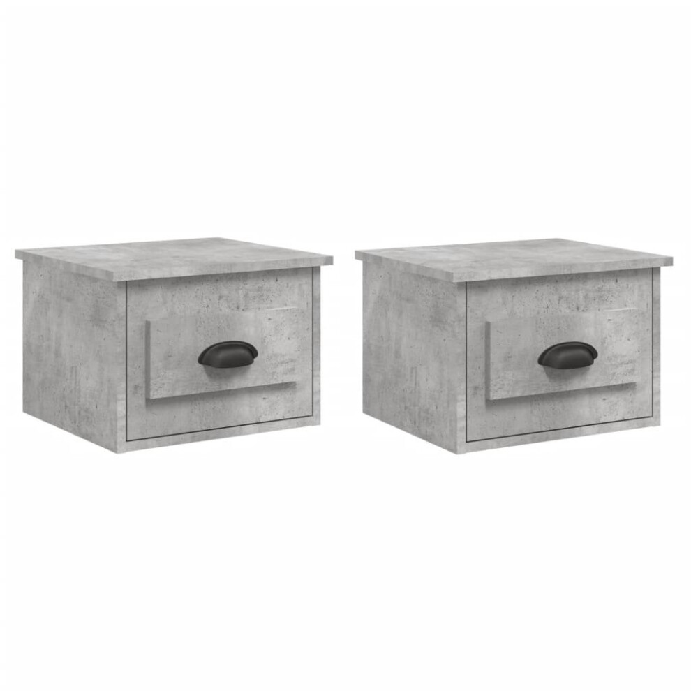 Vidaxl (Concrete Grey, 2 Pcs) Wall-Mounted Bedside Cabinets Floating Nightstand Bedroom Side Table