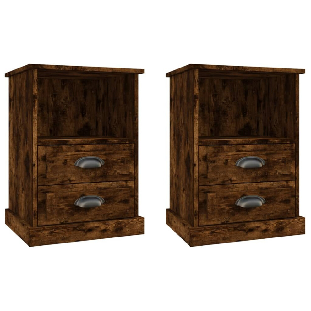 Vidaxl (Smoked Oak, 2 Pcs) Bedside Cabinets Side Table Nightstand Bedroom Bed Cabinet Bed Table