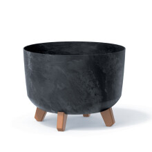 (300mm, anthracite) Round Concrete Look Planter Flower Pot Indoor Outdoor Garden Decor With Legs