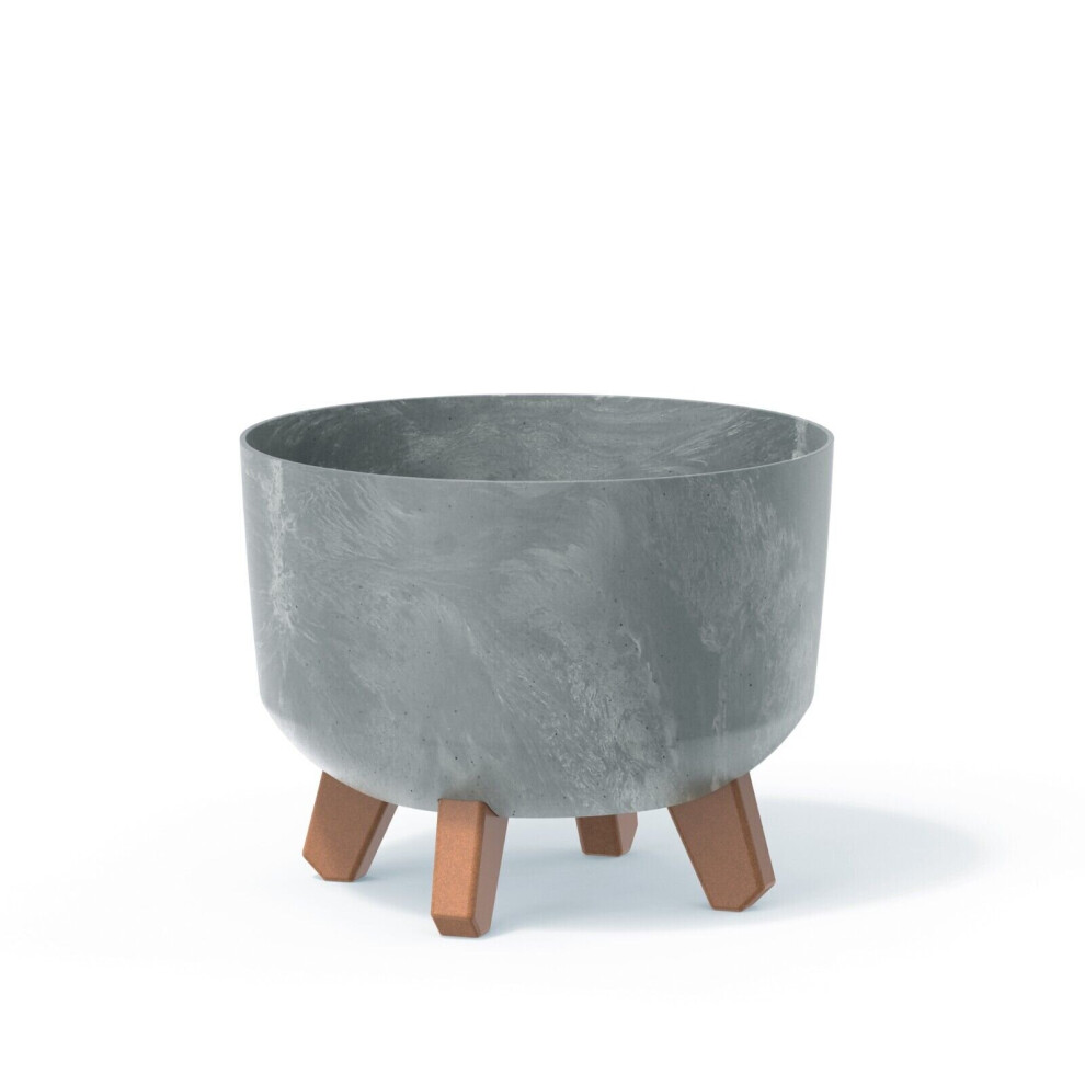 (240mm , concrete) Round Concrete Look Planter Flower Pot Indoor Outdoor Garden Decor With Legs