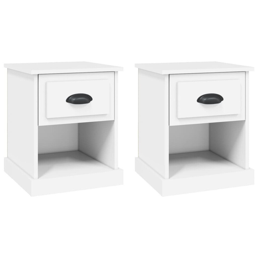 Vidaxl (White, 2 Pcs) Bedside Cabinet Side Table Nightstand Side Cabinet Engineered Wood