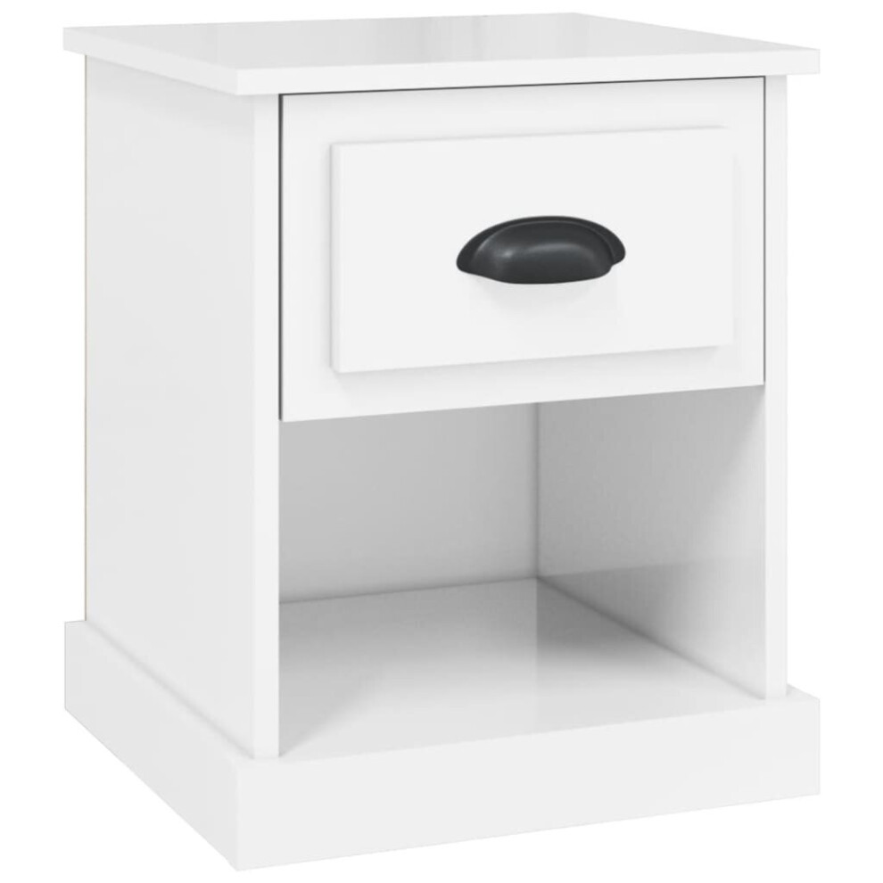Vidaxl (High Gloss White, 1 Pcs) Bedside Cabinet Side Table Nightstand Side Cabinet Engineered Wood