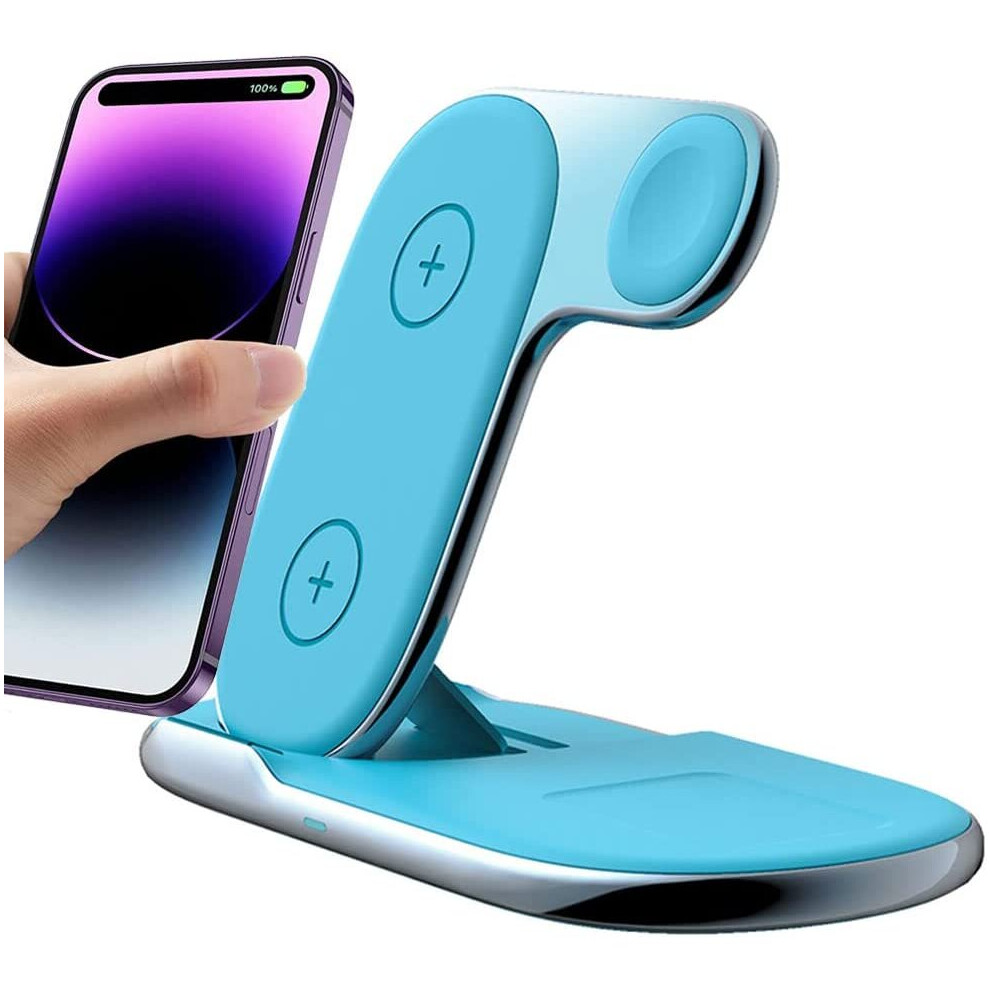 3 in1 Wireless Travel Charger Station, 15W Fast Wireless Folding Charging Dock Stand for iPhone 14/13/12/11, Air Pods, Apple Watch, Samsung etc