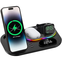 4 in1 Wireless Charging Station Clock & Light, TECHGEAR 30W Fast Wireless Charging Dock Stand for iPhone,Air Pods 3/2/1/Pro,Apple Watch, Samsung etc