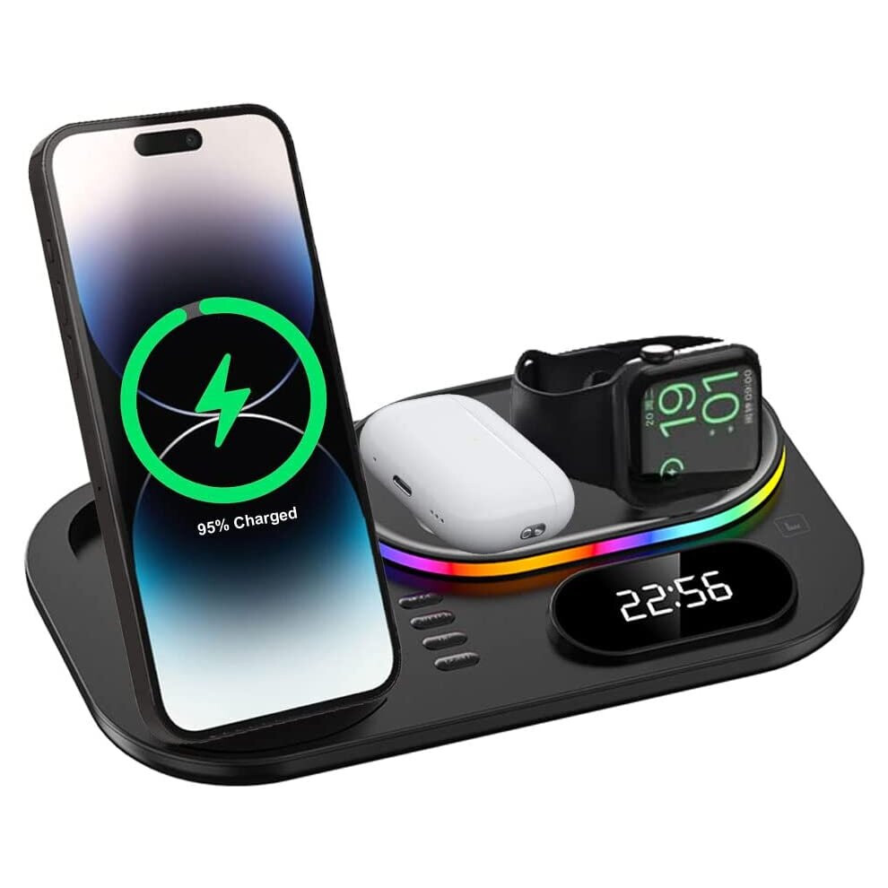 4 in1 Wireless Charging Station Clock & Light, TECHGEAR 30W Fast Wireless Charging Dock Stand for iPhone,Air Pods 3/2/1/Pro,Apple Watch, Samsung etc