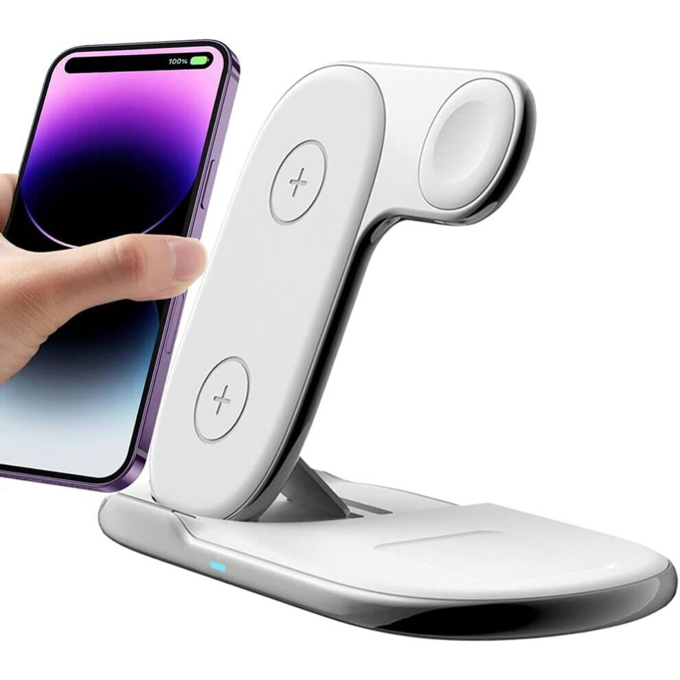 3 in1 Wireless Travel Charger Station, 15W Fast Wireless Folding Charging Dock Stand for iPhone 14/13/12/11, Air Pods, Apple Watch, Samsung etc