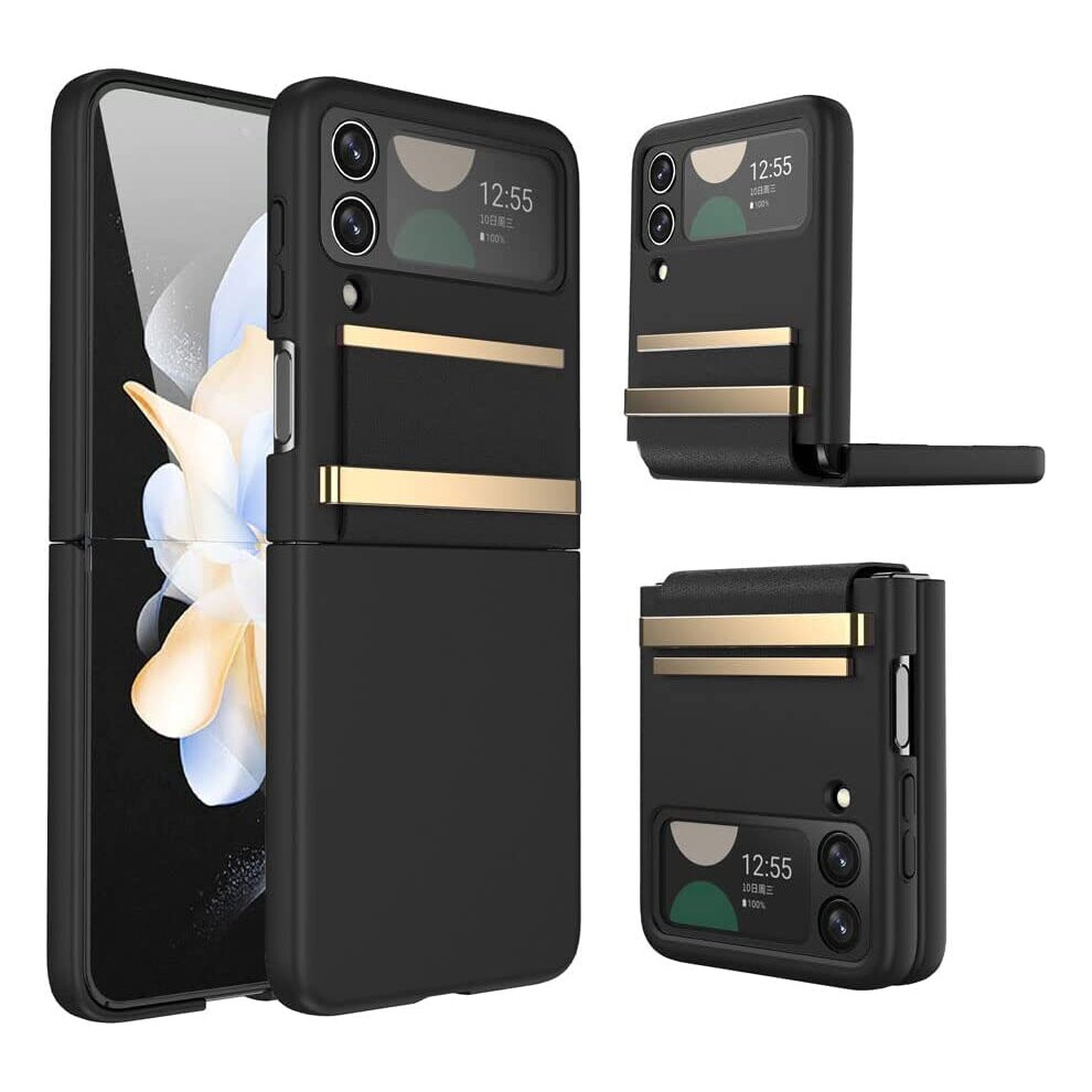 Samsung Galaxy Z Flip 4 Screen Protector Case, Z Flip 4 Case With Stylish Leather Hinge & Metal Trim, Hard Pc Shockproof [Screen Protector] Case 5056284467058