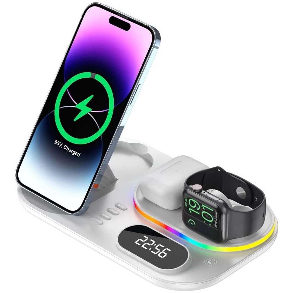 4 in1 Wireless Charging Station Clock & Light, TECHGEAR 30W Fast Wireless Charging Dock Stand for iPhone,Air Pods 3/2/1/Pro,Apple Watch, Samsung etc