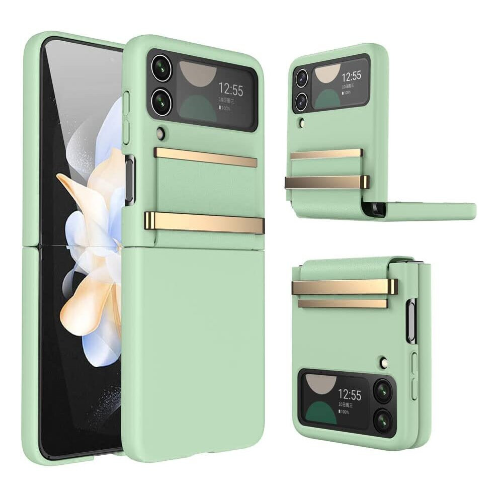 Techgear Samsung Galaxy Z Flip 4 Screen Protector Case, Z Flip 4 Case With Stylish Leather Hinge & Metal Trim, Hard Pc Shockproof [Screen Protector] Case