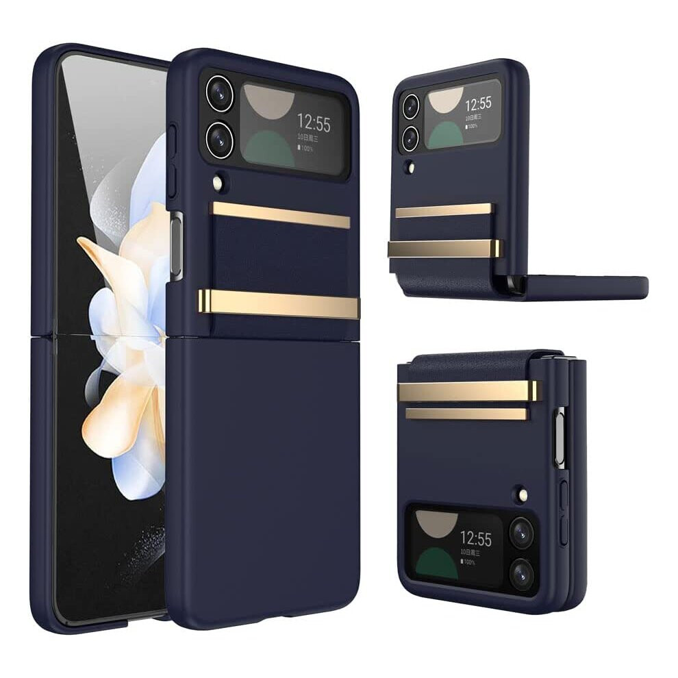 Techgear Samsung Galaxy Z Flip 4 Screen Protector Case, Z Flip 4 Case With Stylish Leather Hinge & Metal Trim, Hard Pc Shockproof [Screen Protector] Case