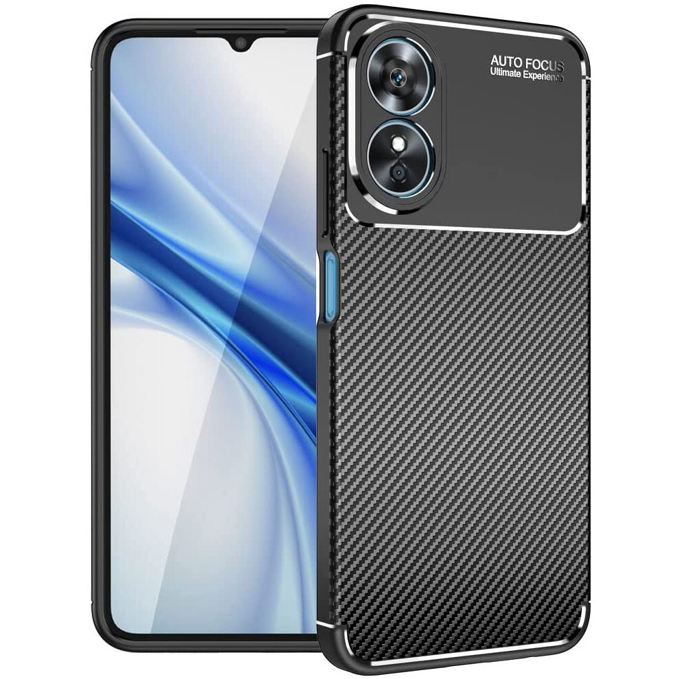 Techgear Carbon Fibre Case For Oppo A17 [Carbonflex Case] Flexible, Shockproof, Ultra Slim, Soft Tpu Protective Shell Cover With Carbon Fibre Detailing