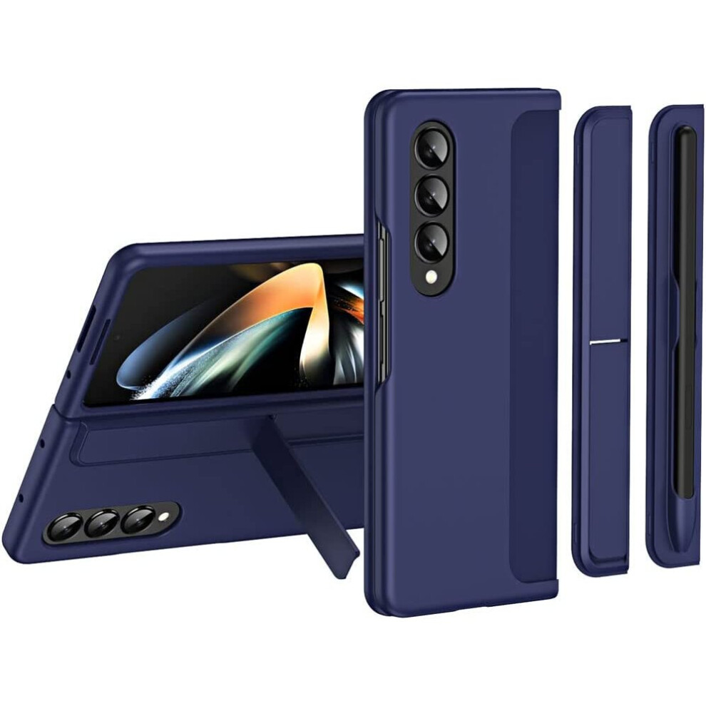 Samsung Galaxy Z Fold 4 Phone Case, [Interchangeable S-Pen Holder / Kickstand] [Front Screen Frame] Ultra-thin Hard PC Bumper Full Protective Cover
