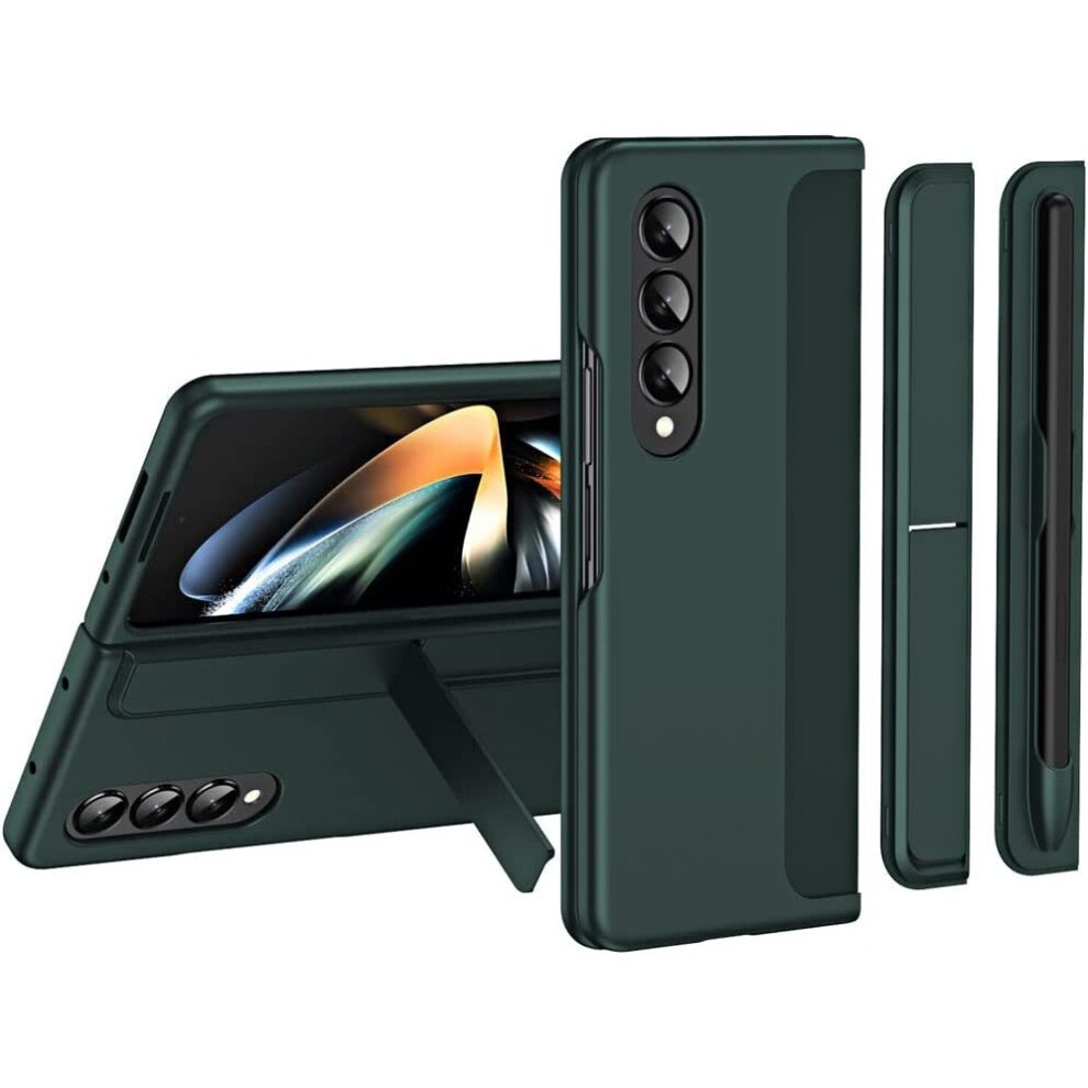 Samsung Galaxy Z Fold 4 Phone Case, [Interchangeable S-Pen Holder / Kickstand] [Front Screen Frame] Ultra-thin Hard PC Bumper Full Protective Cover