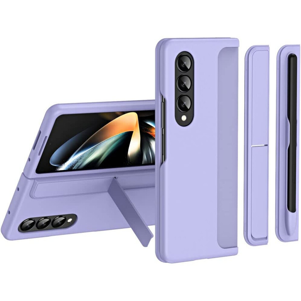 Samsung Galaxy Z Fold 4 Phone Case, [Interchangeable S-Pen Holder / Kickstand] [Front Screen Frame] Ultra-thin Hard PC Bumper Full Protective Cover