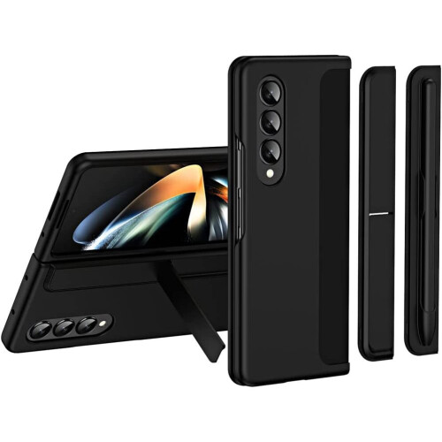 Samsung Galaxy Z Fold 4 Phone Case, [Interchangeable S-Pen Holder / Kickstand] [Front Screen Frame] Ultra-thin Hard PC Bumper Full Protective Cover