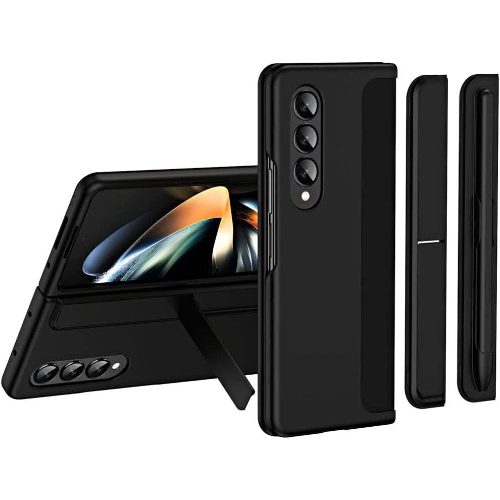 Samsung Galaxy Z Fold 4 Phone Case, [Interchangeable S-Pen Holder / Kickstand] [Front Screen Frame] Ultra-thin Hard PC Bumper Full Protective Cover