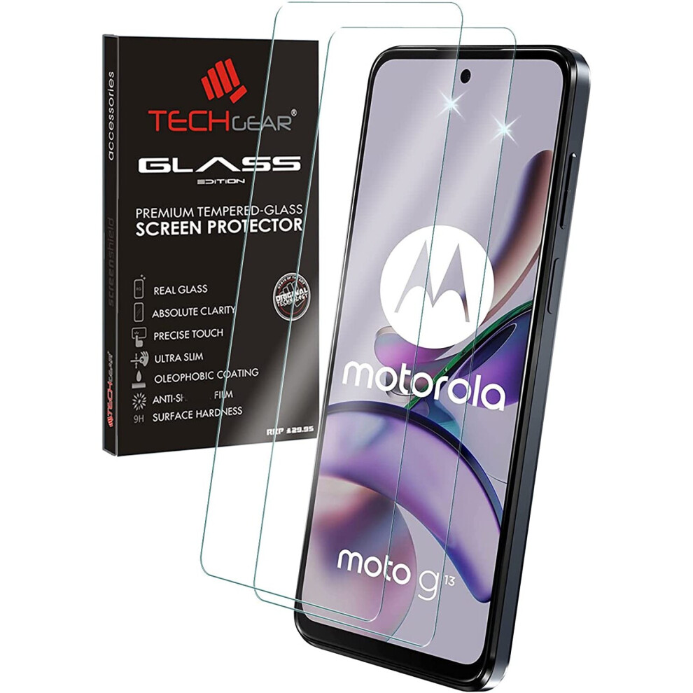 Techgear 2 Pack Glass For Motorola Moto G13 / Moto G23, Tempered Glass Screen Protector Covers [9H Hardness] [Crystal Clarity] [Scratch-Resistant] [No-Bubble]