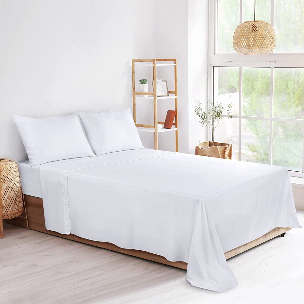 (TC140-Super King) Flat Bed Sheets White Luxury 100% Egyptian Cotton