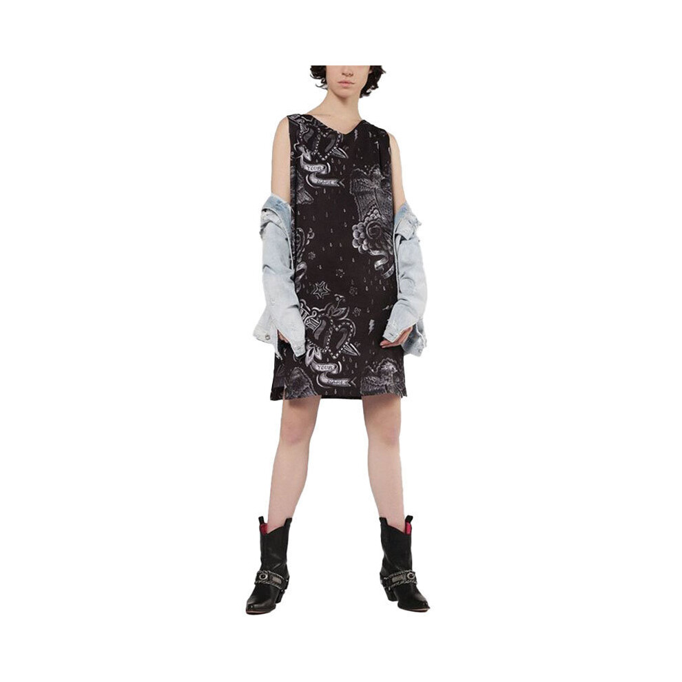(Black, XS) DIESEL D MAY Womens Long Dress V Neck
