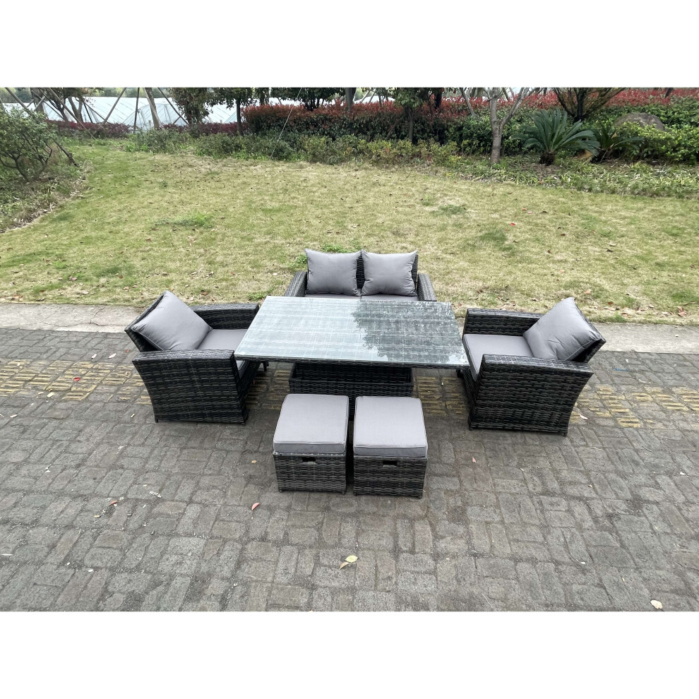 Rackhams Dark/Grey Rattan Outdoor Furniture Adjustable Rising Lifting Rectangle Dining Table Chairs Two Seater Love Sofa Sets Footstools 6 Seater - Image 3