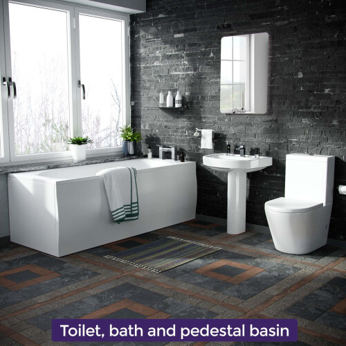NES Home Pedestal Basin & Close Coupled WC Toilet with Straight Edge Bath Bathroom Suite