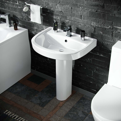 NES Home Pedestal Basin & Close Coupled WC Toilet with Straight Edge Bath Bathroom Suite 1