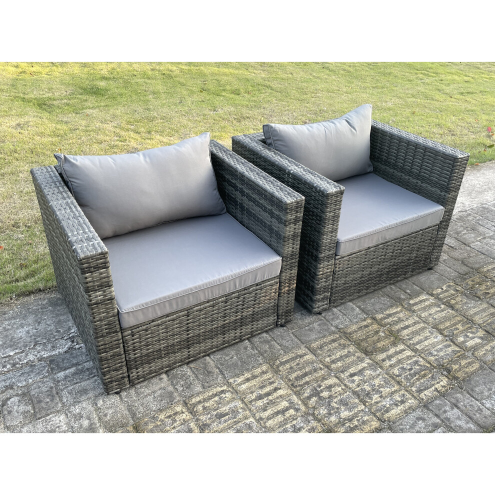 Fimous 2 Pc Outdoor Rattan Single Sofa Chair Garden Furniture