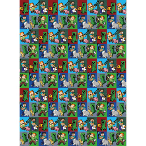 Minecraft Birthday Wrapping Paper, Minecraft Gift Wrap, 2 Sheets & 2 Tags 1