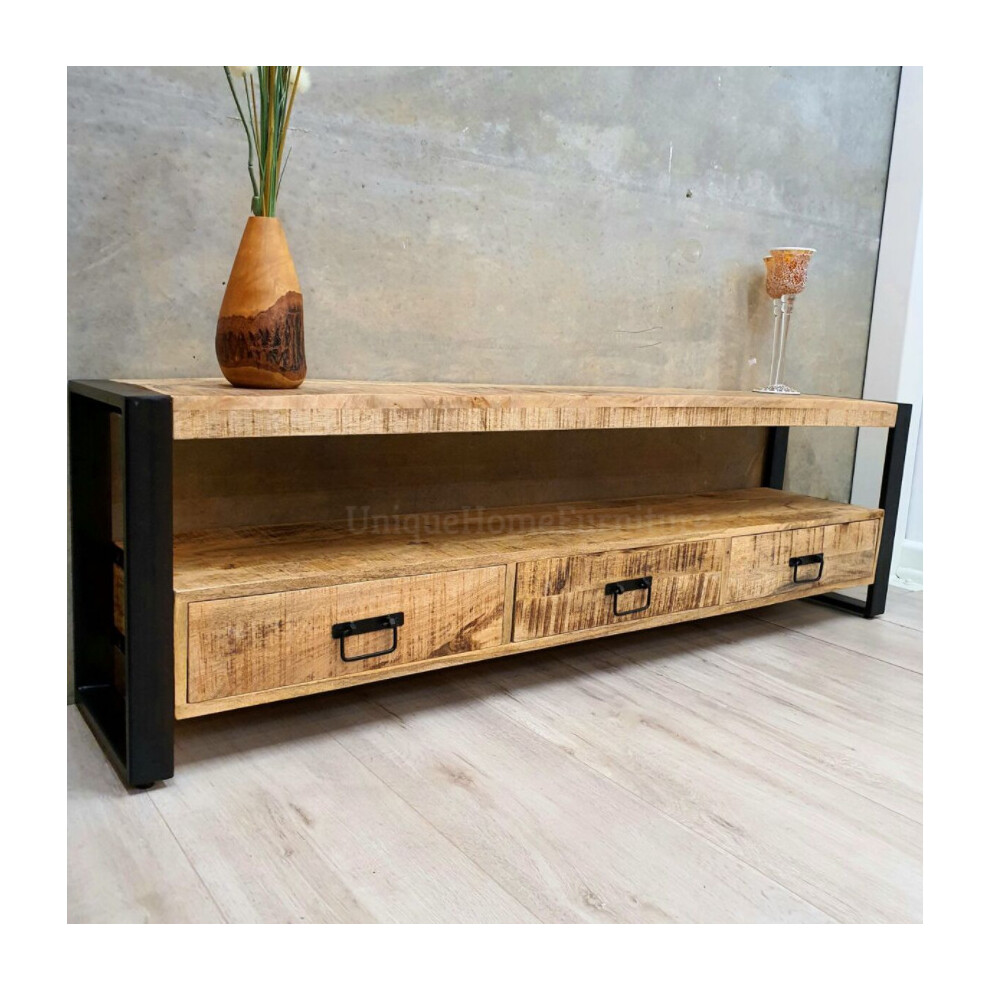 Uhf Industrial Tv Stand Vintage Media Cabinet Rustic Solid Wood Large Storage Unit