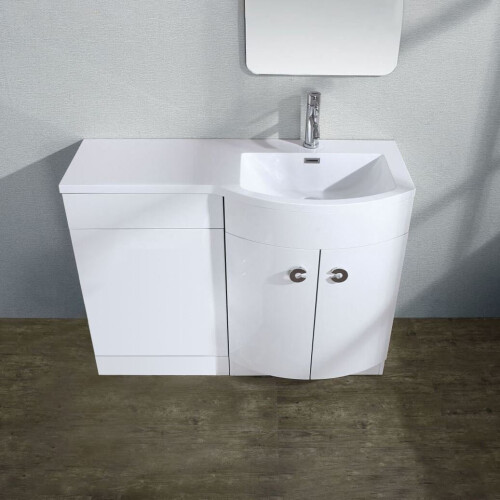 NES Home Dene Bathroom 1100 mm D Shape White Basin Vanity Wc Unit Cabinet Right Hand 1