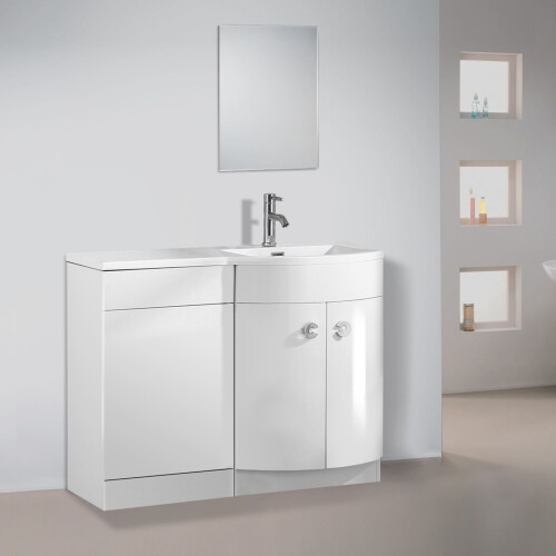 NES Home Dene Bathroom 1100 mm D Shape White Basin Vanity Wc Unit Cabinet Right Hand 2