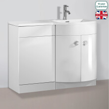 Dene Bathroom 1100 mm D Shape White Basin Vanity Wc Unit Cabinet Right Hand