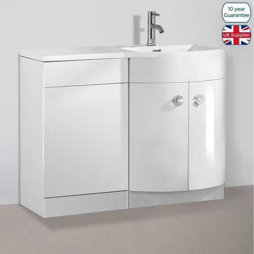 NES Home Dene Bathroom 1100 mm D Shape White Basin Vanity Wc Unit Cabinet Right Hand