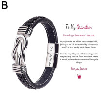 (  Grandson) Mother And Son Forever Linked Together Braided Leather Bracelet