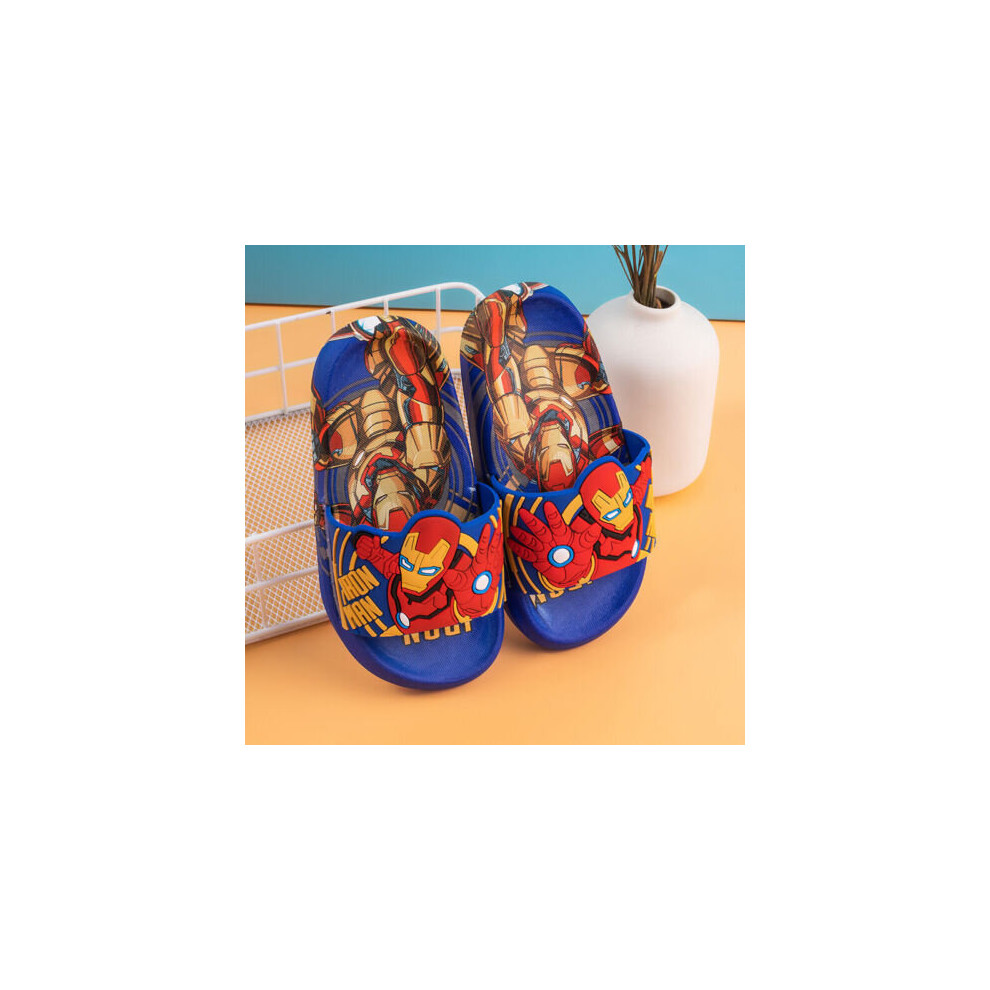 (Iron man blue, UK 1-1.5) Boys Soft Sliders Slippers Summer Kids Pool Beach Shower Slip on Shoes Size