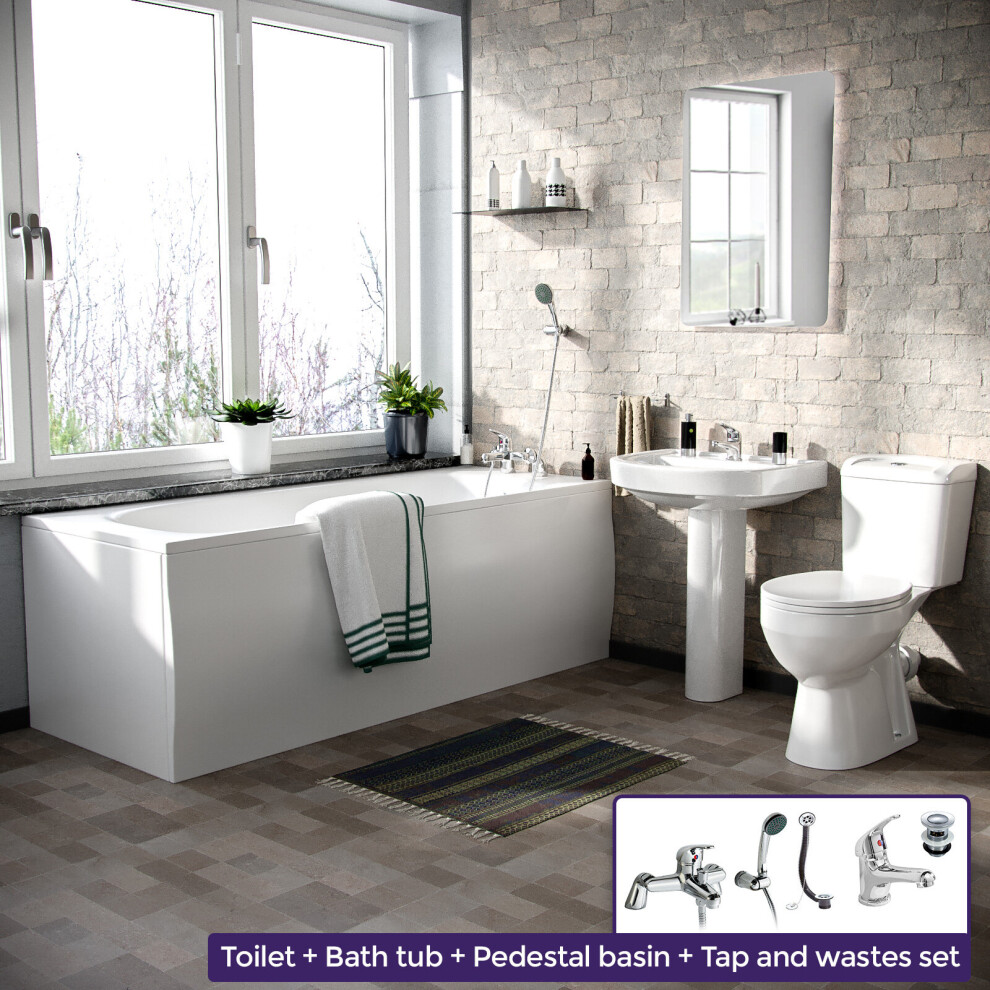 1700mm Bath Basin Sink Pedestal WC Toilet & Tap Set Bathroom Suite | Kentucky