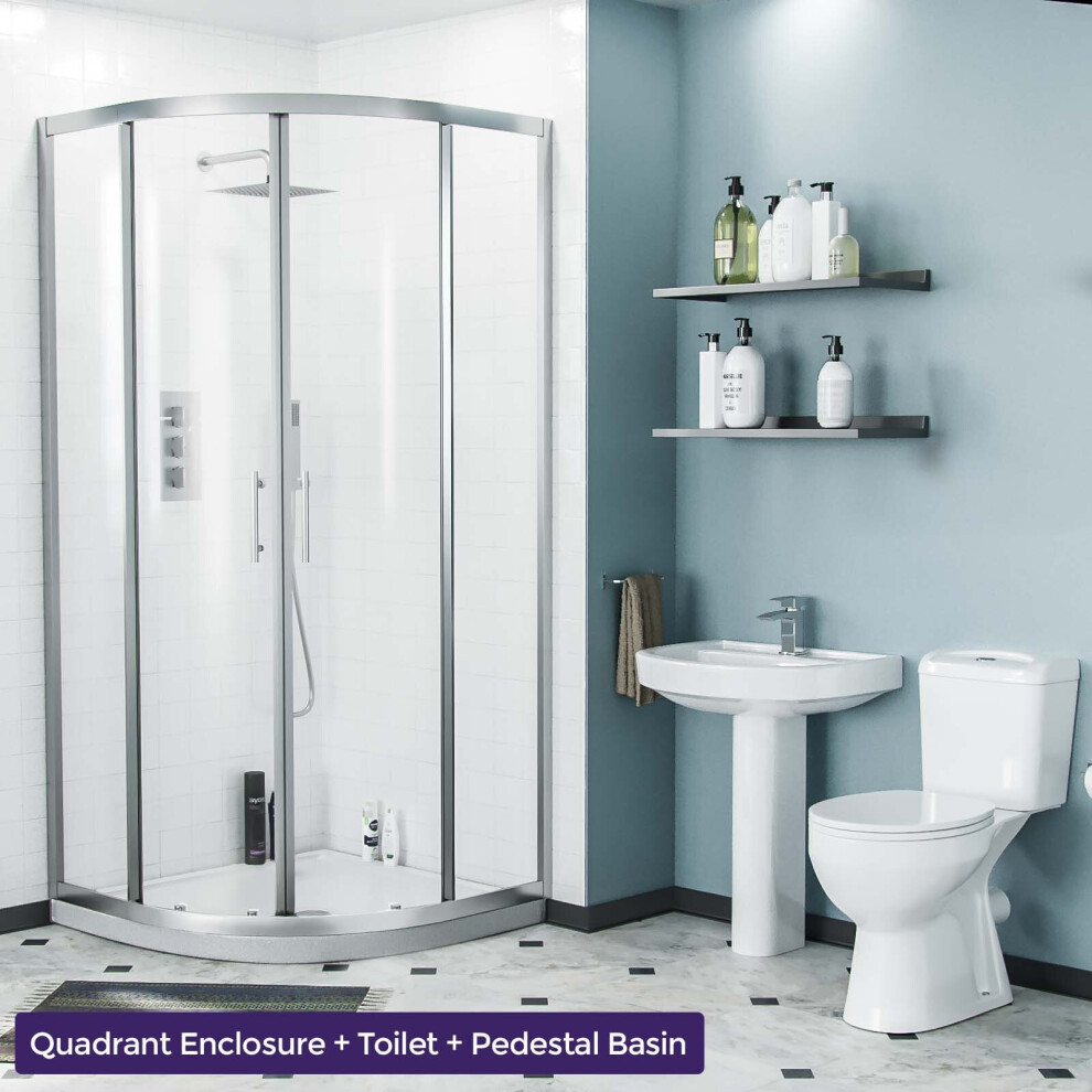 Toilet Pedestal Sink Quadrant Shower Enclosure 3-Piece Bathroom Suite | Illinois