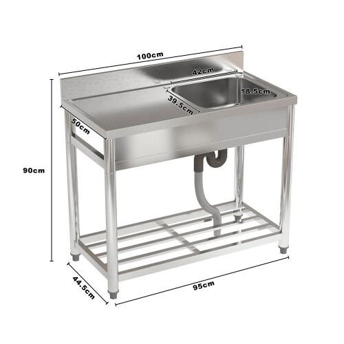 Living And Home Stainless Steel One Compartment Commercial Sink with Left Drainboard 2