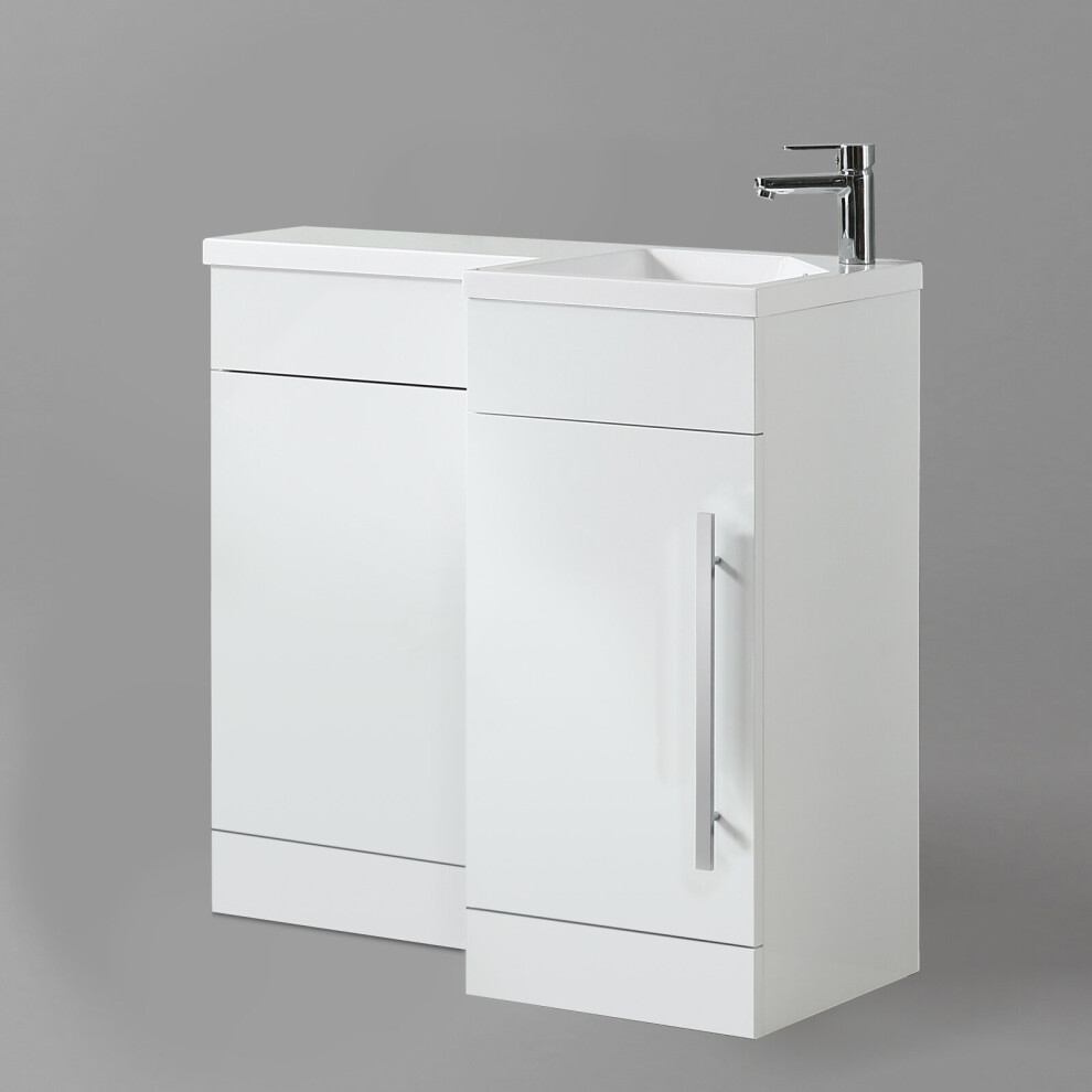 Raven RH 900mm Vanity Basin Unit, WC Unit & Desone Back to Wall Toilet White