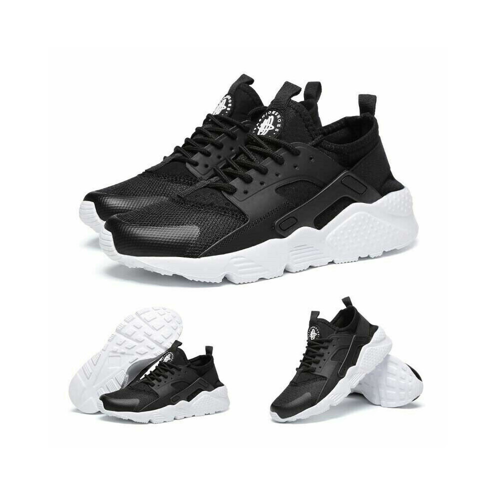 (Black White, UK 11) Men Women Running Trainer Sneakers Gym Sports Lightweight Walking Shoes UK Size