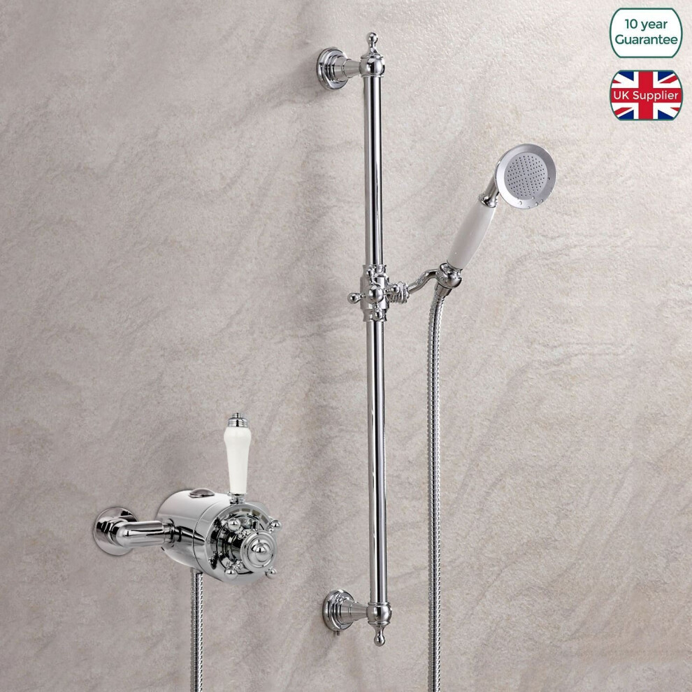 Refal Cross Traditional Bathroom Exposed Thermostatic Shower Mixer - Shower Handset, Slider Rail Kit