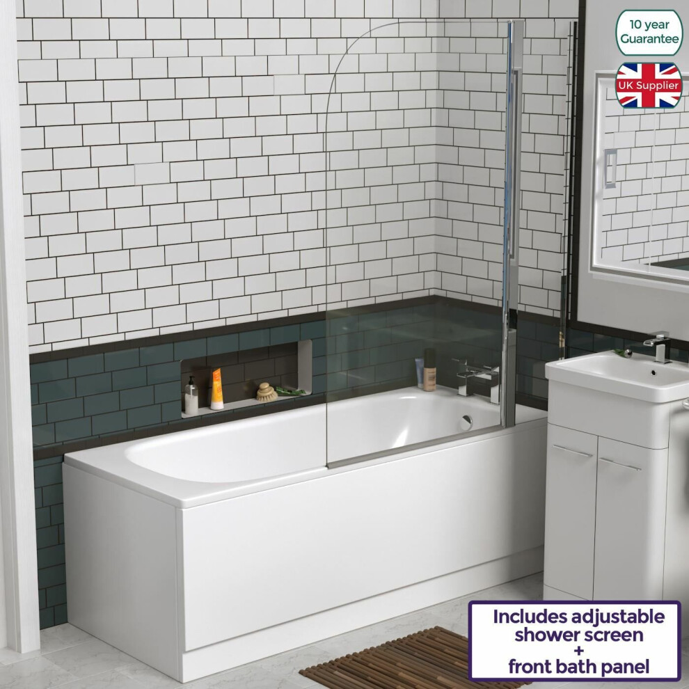 Nes Home White 1700 Shower Screen Bath Panel - Single Ended Bathtub