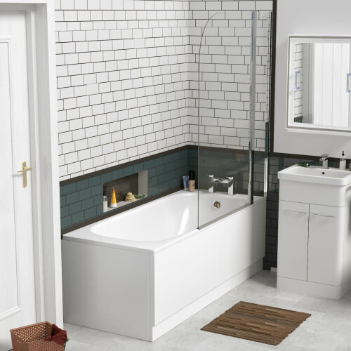 NES Home Nes Home White 1700 Shower Screen Bath Panel - Single Ended Bathtub 2