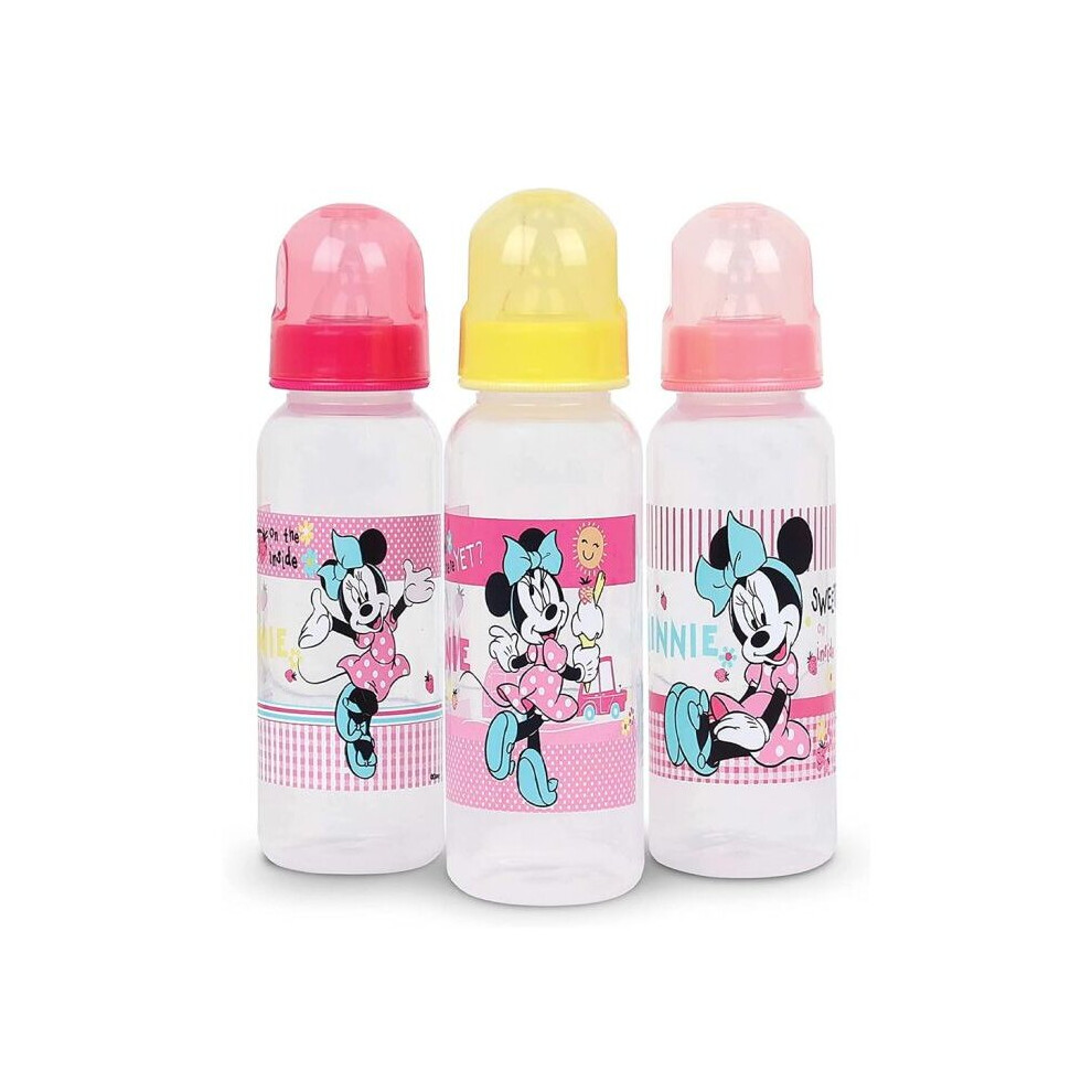 Disney Minnie Mouse 260ml Feeding Bottle For 0+Month Baby, Pack of 3's