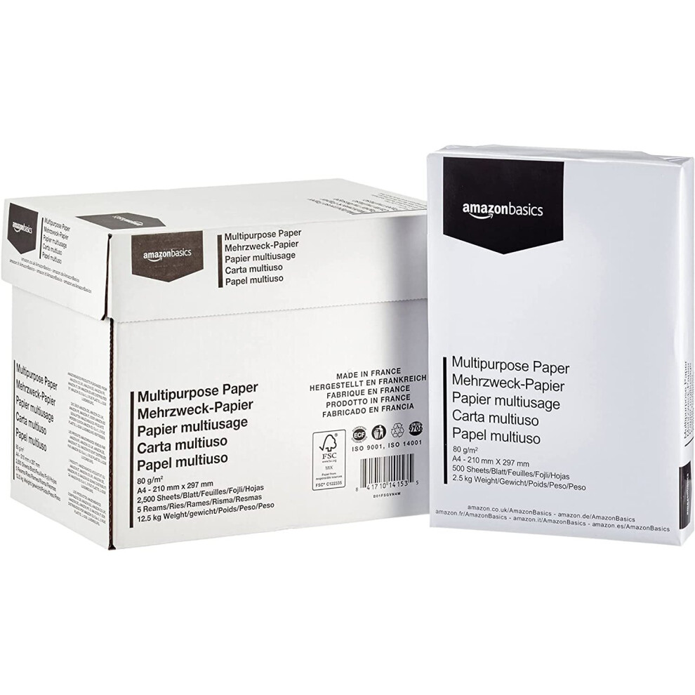Amazon Multi purpose Copy Printer Paper,A4 80gsm,5 Reams (2500 sheets)