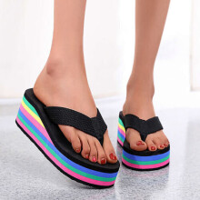 (Black, UK6=EUR39) Women's Fashion Colorful soles Beach Slippers