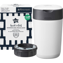 Tommee Tippee Twist and Click Advanced Nappy Bin Eco-Friendlier System Includes 1x Refill Cassette with Sustainably Sourced Antibacterial GREENFILM